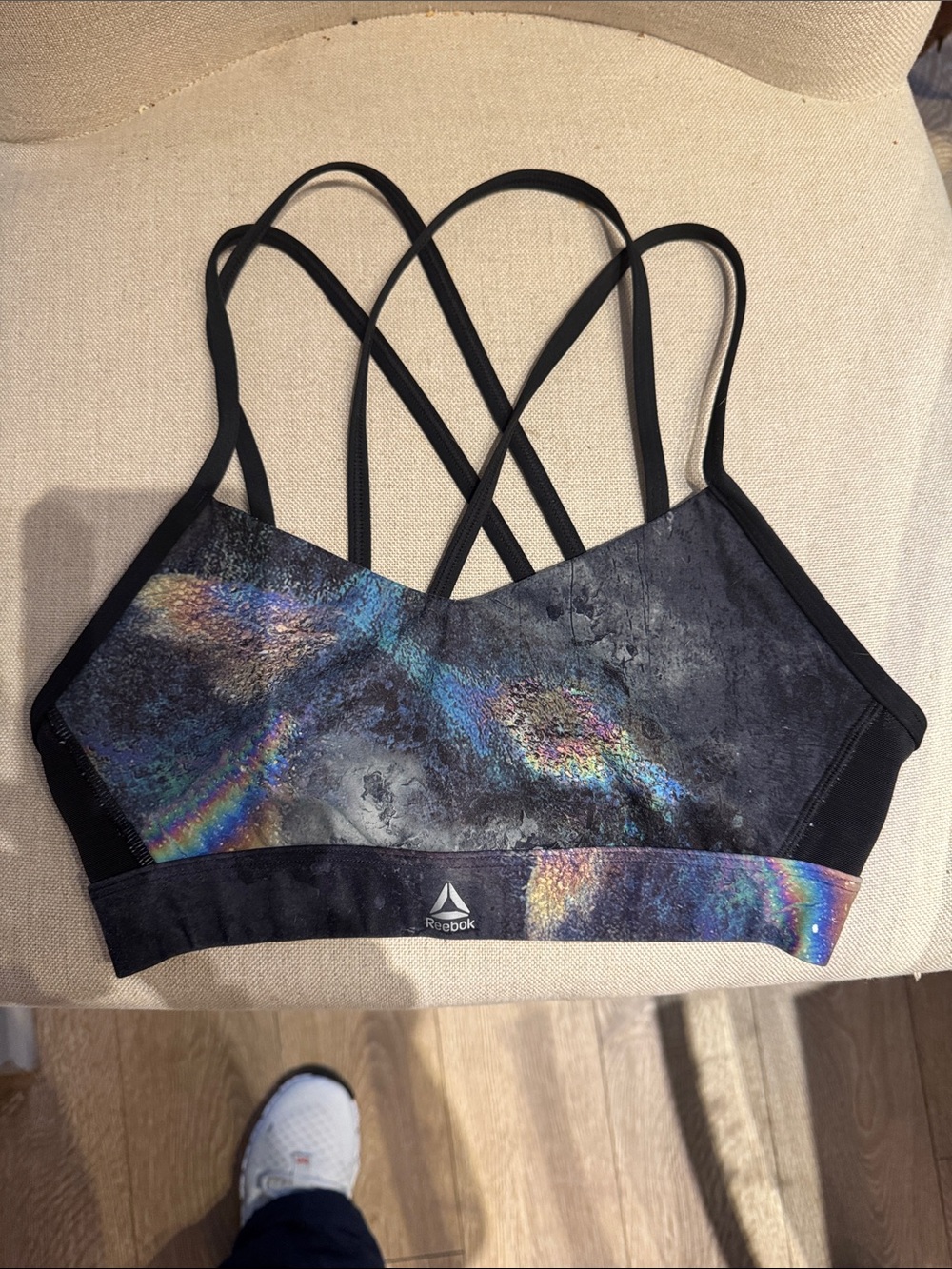 Reebok Black Iridescent Holographic Strappy Sports Bralette
